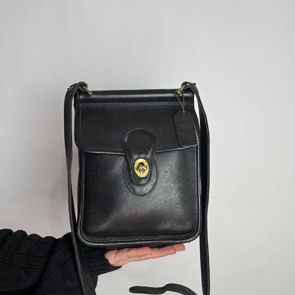 Coach Murphy Vintage 80s 90s Black Genuine Leather Crossbody Bag 9930 - Picture 2 of 7